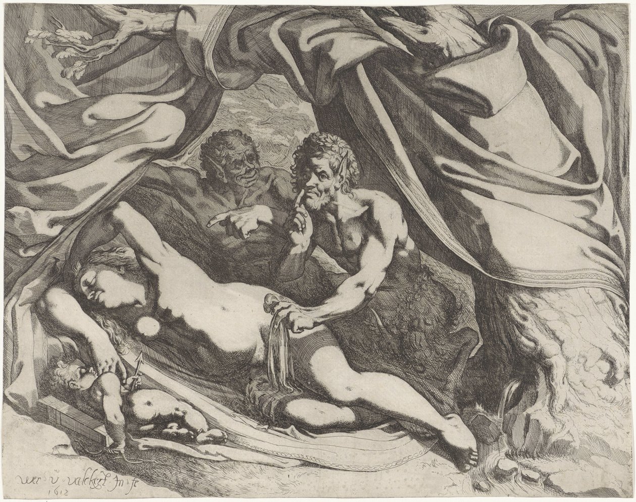 Vénus endormie espionnée par des satyres - Werner van den Valckert