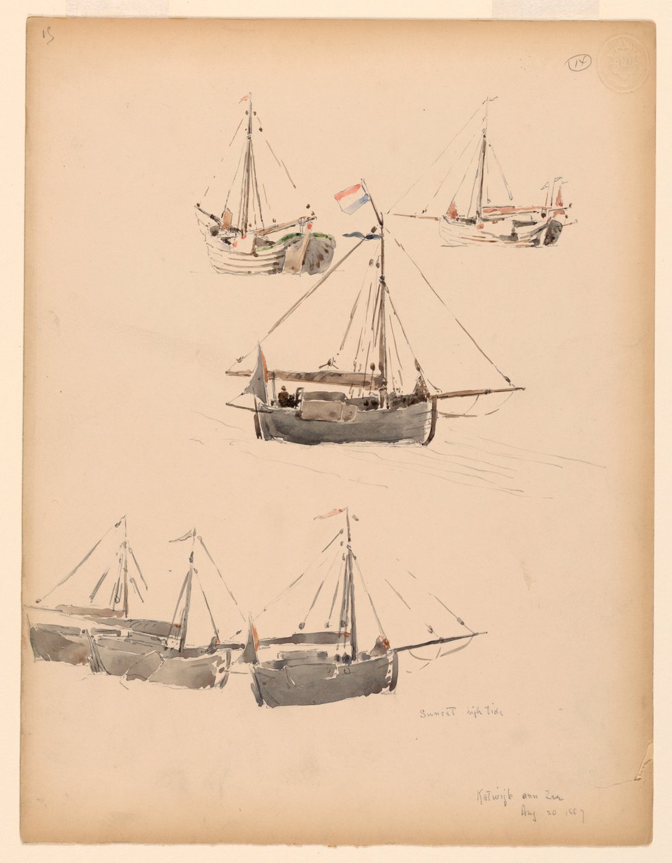 Dessin, barges hollandaises, 20 août 1887 - Whitney Warren Jr.