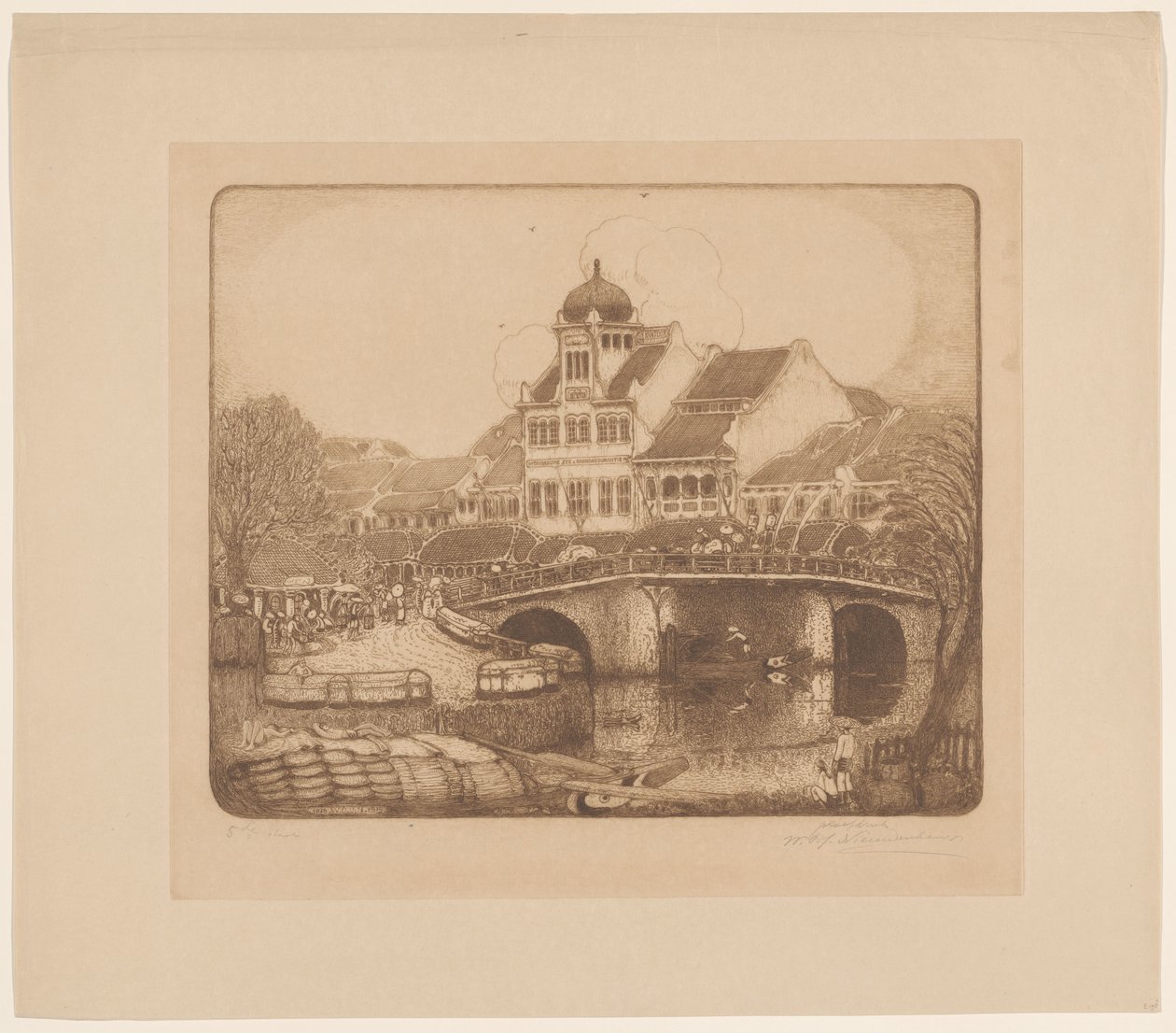 Le bâtiment de bureaux de la société Sluyters & Co. Kali Besar Batavia - Wijnand Otto Jan Nieuwenkamp (signed by artist)