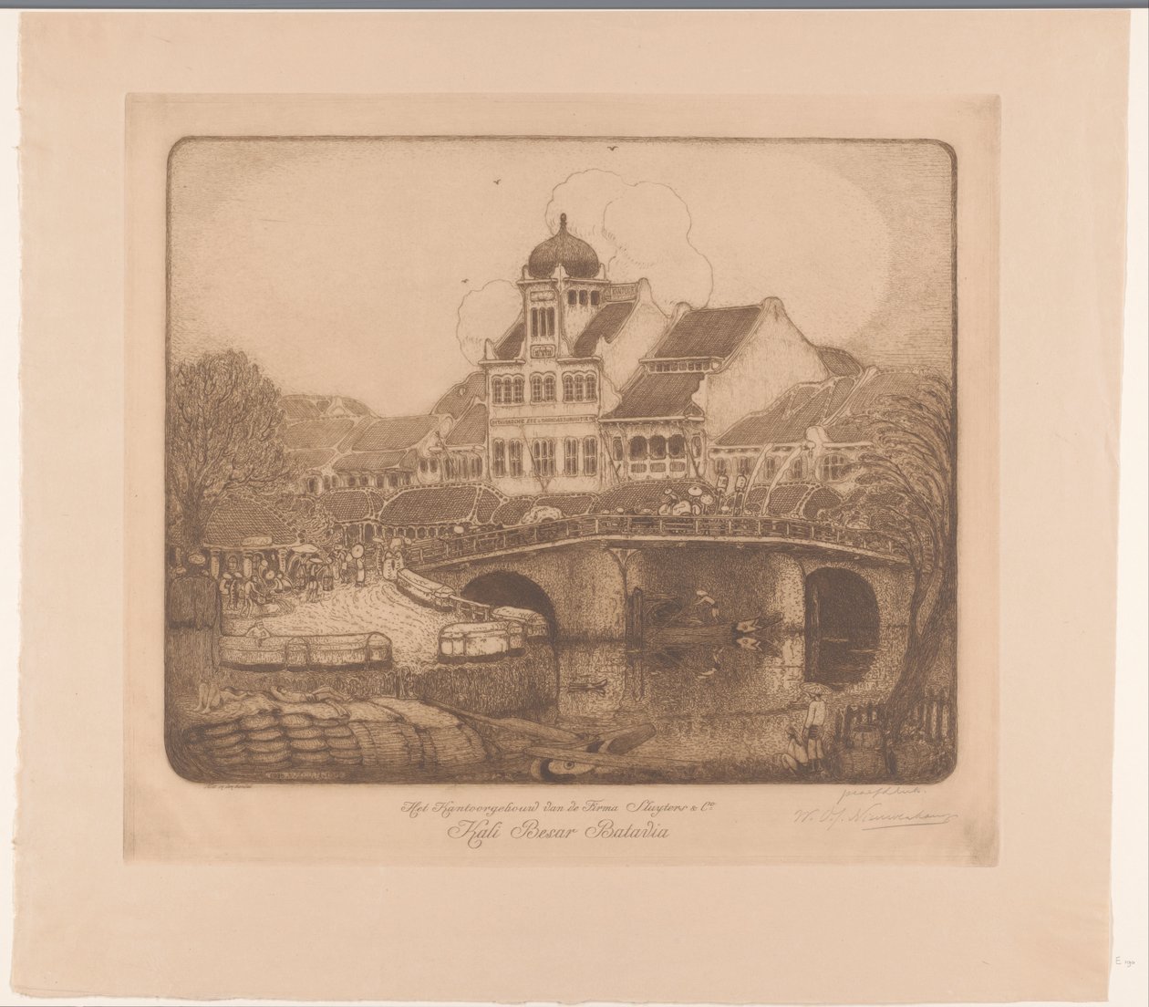 Le bâtiment de la société Sluyters & Co. Kali Besar Batavia - Wijnand Otto Jan Nieuwenkamp (signed by artist)