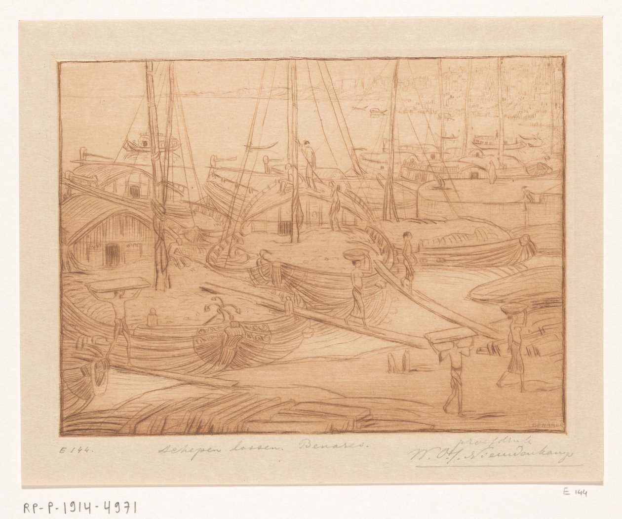 Navires amarrés sur la rive du Gange à Bénarès - Wijnand Otto Jan Nieuwenkamp