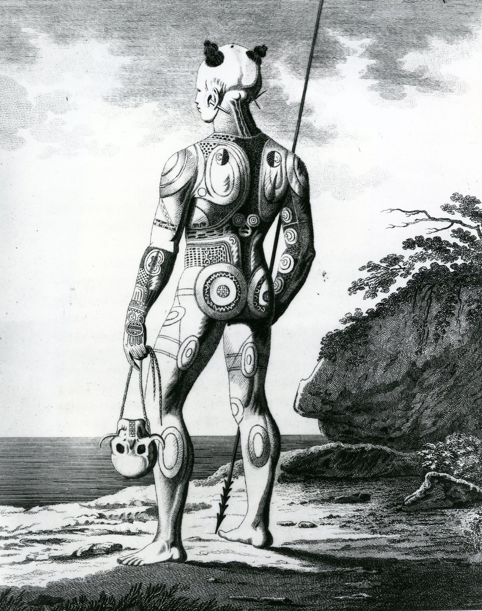 Un jeune homme Noukahiwan pas complètement tatoué, 1813 - Wilhelm Gottlieb Tilesius von Tilenau