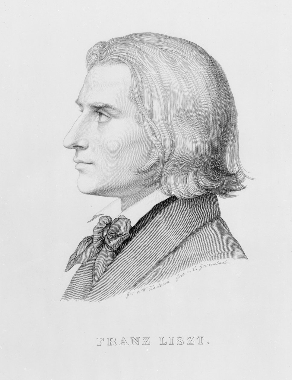 Franz Liszt, gravé par Gonzenbach - Wilhelm von Kaulbach
