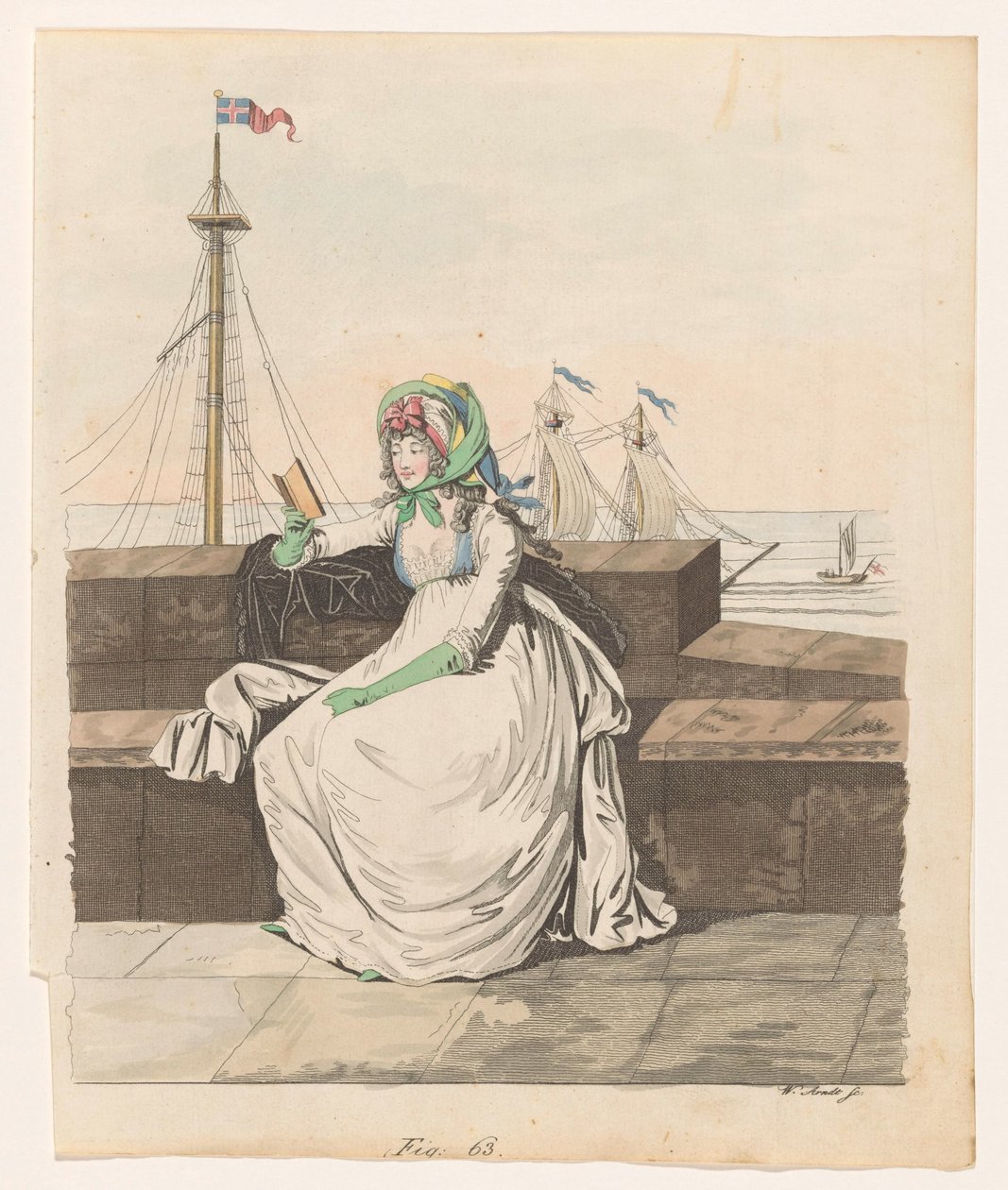 Femme lisant sur un quai, voiliers en arrière-plan - Wilhelm Arndt