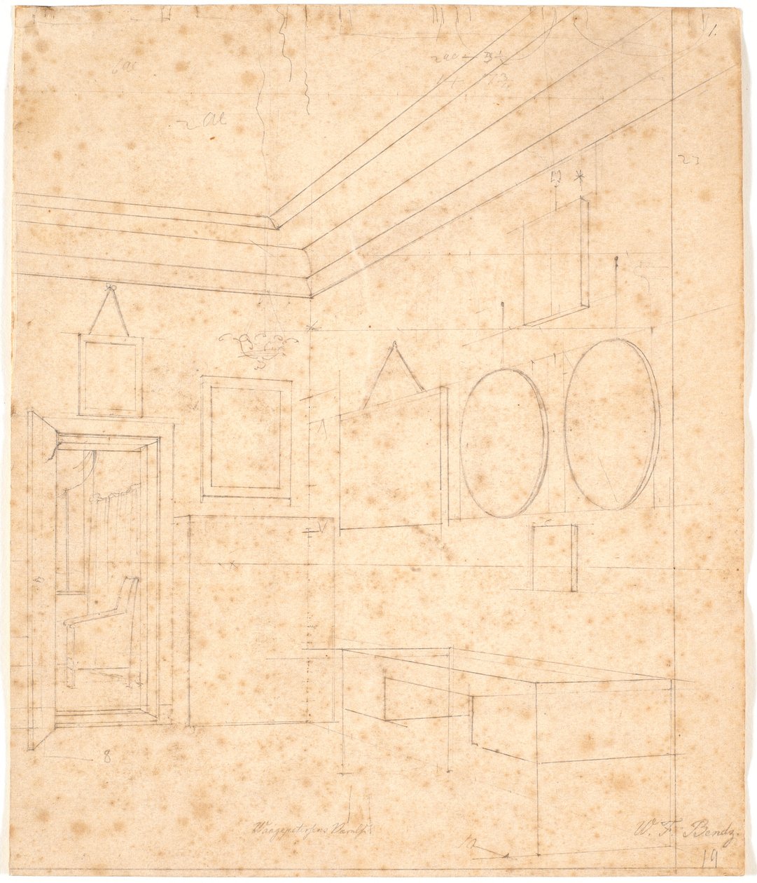Dessin en perspective pour le portrait de famille Waagepetersen - Wilhelm Bendz