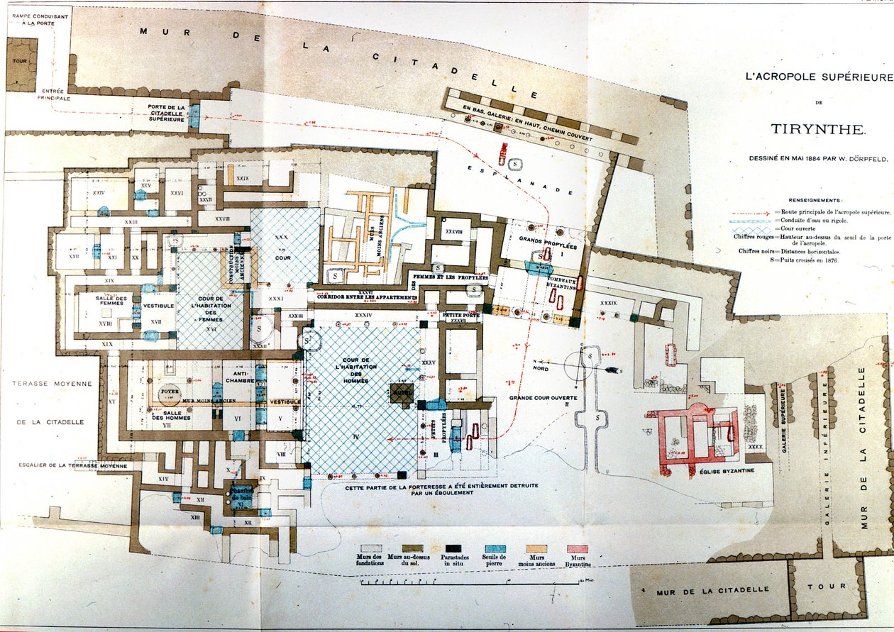 Carte de la ville antique de Tirynthe, Heinrich Schliemann, Paris - Wilhelm Doerpfeld