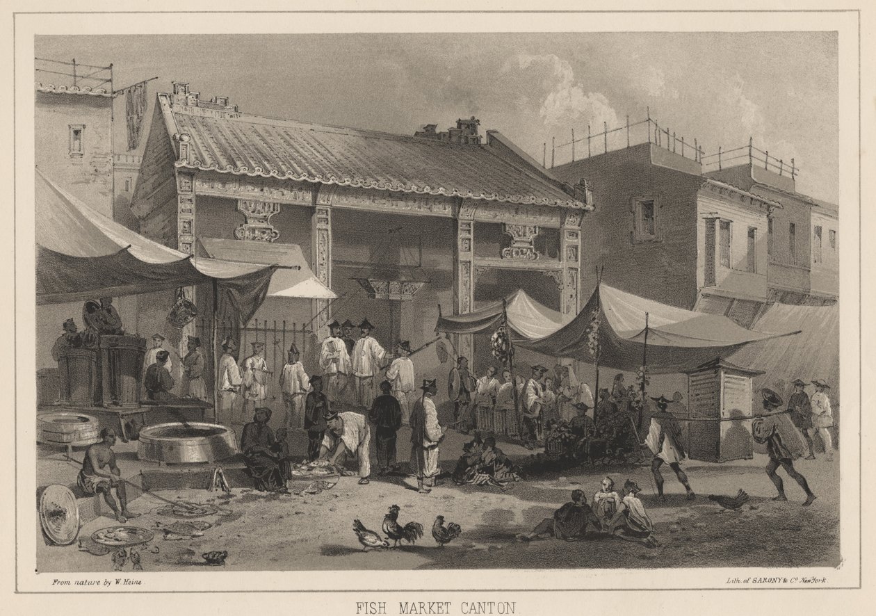 Marché aux poissons de Canton, 1855 - Wilhelm Joseph Heine