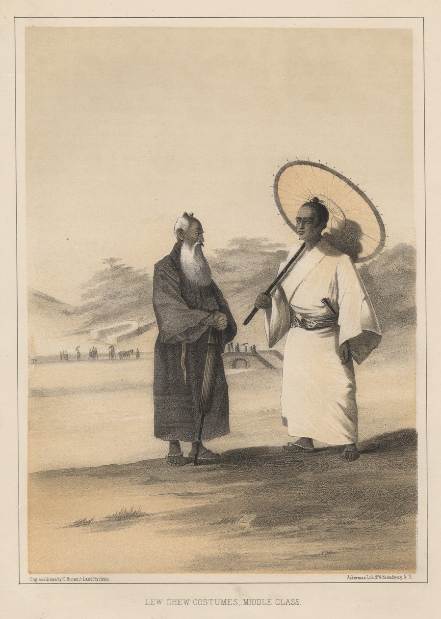 Costumes de Lew Chew, classe moyenne, 1855 - Wilhelm Joseph Heine