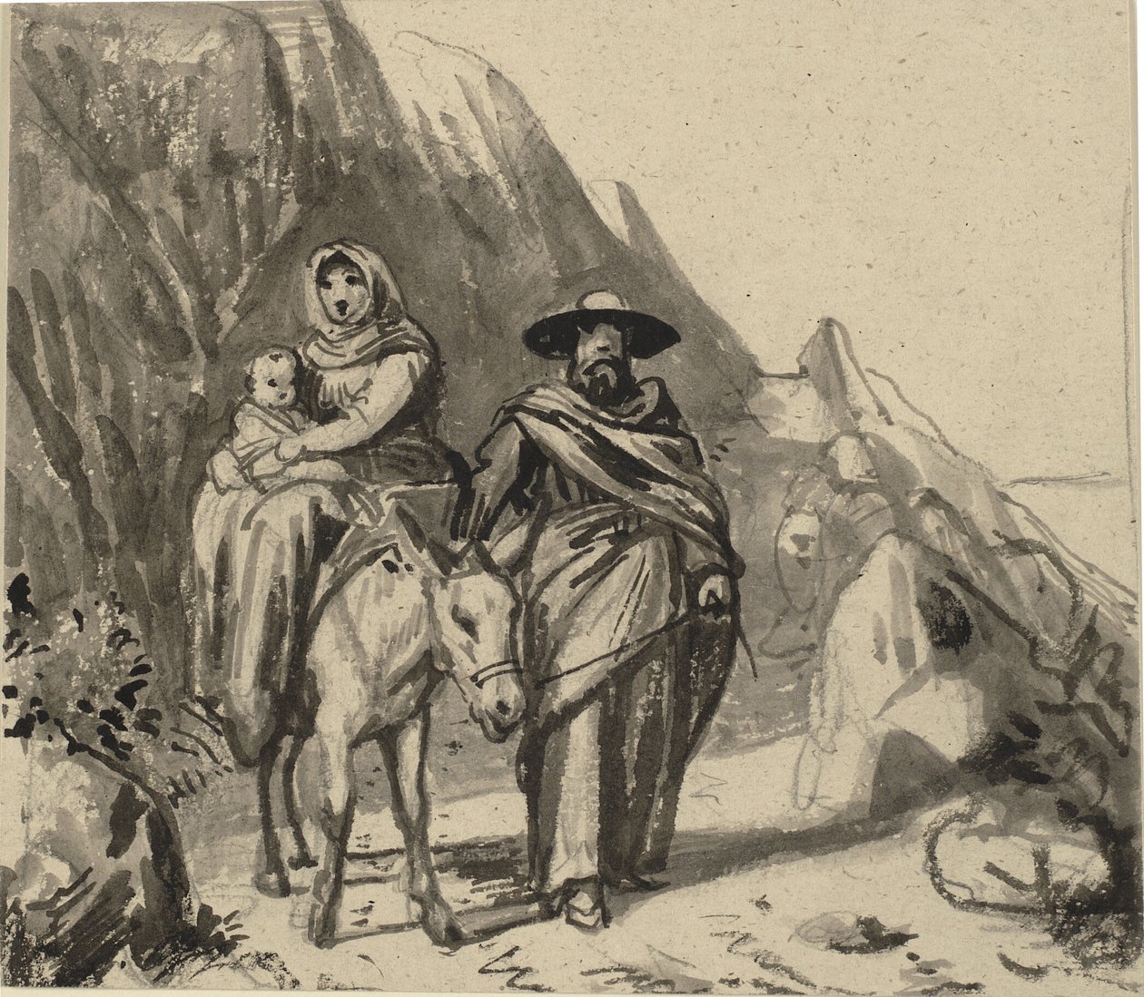 La Sainte Famille, entre les rochers en route vers l