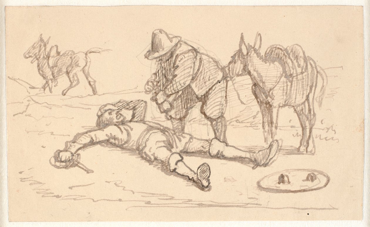 Don Quichotte blessé et aidé par Sancho - Wilhelm Marstrand