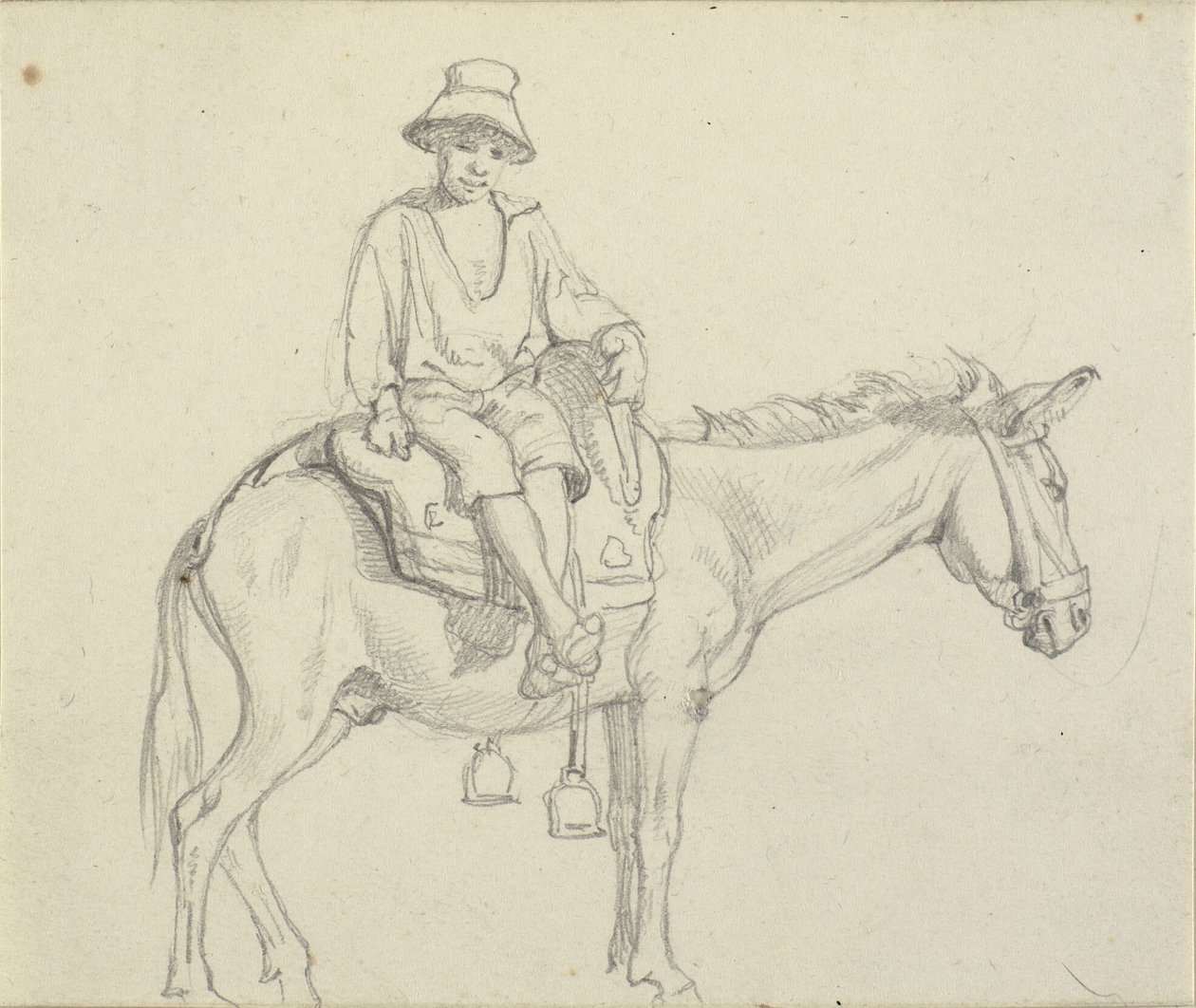 Garçon assis de côté sur un âne - Wilhelm Marstrand