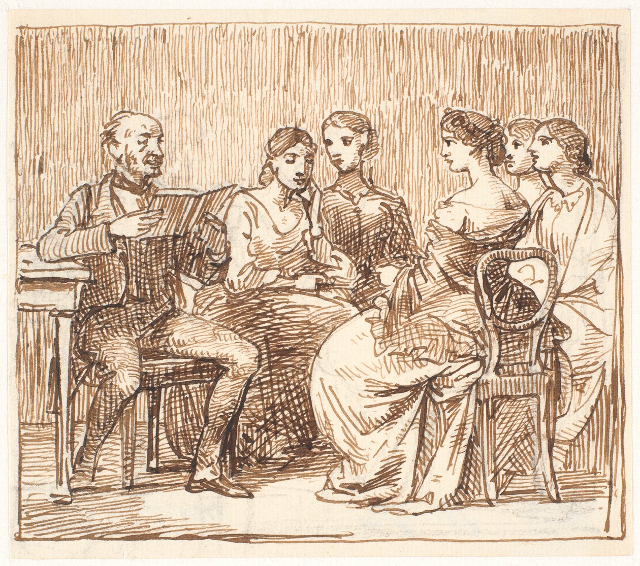 Un homme lit à haute voix pour cinq dames - Wilhelm Marstrand
