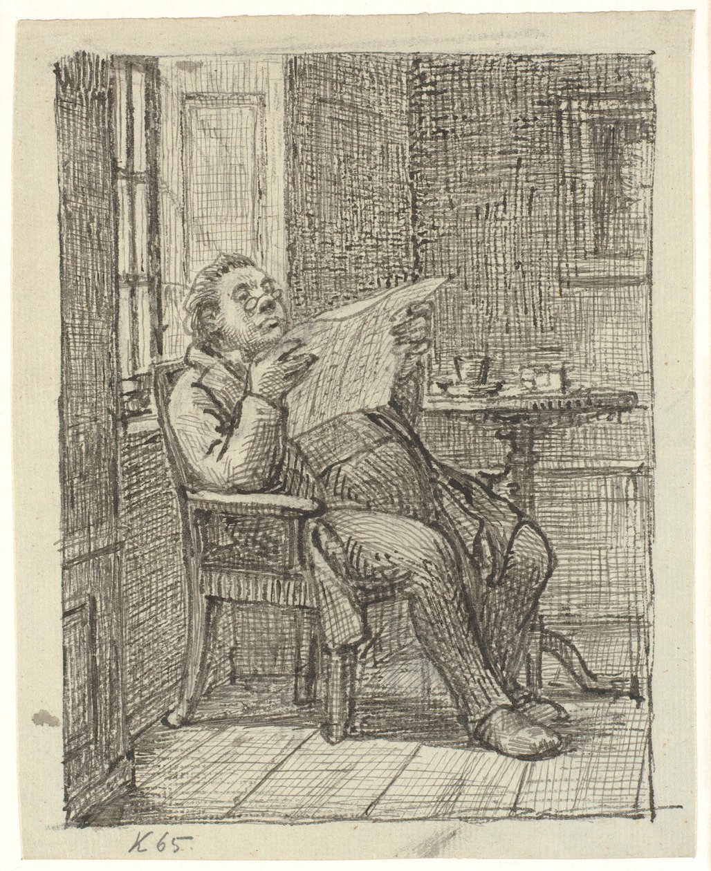 Un homme corpulent lisant le journal avec son café - Wilhelm Marstrand