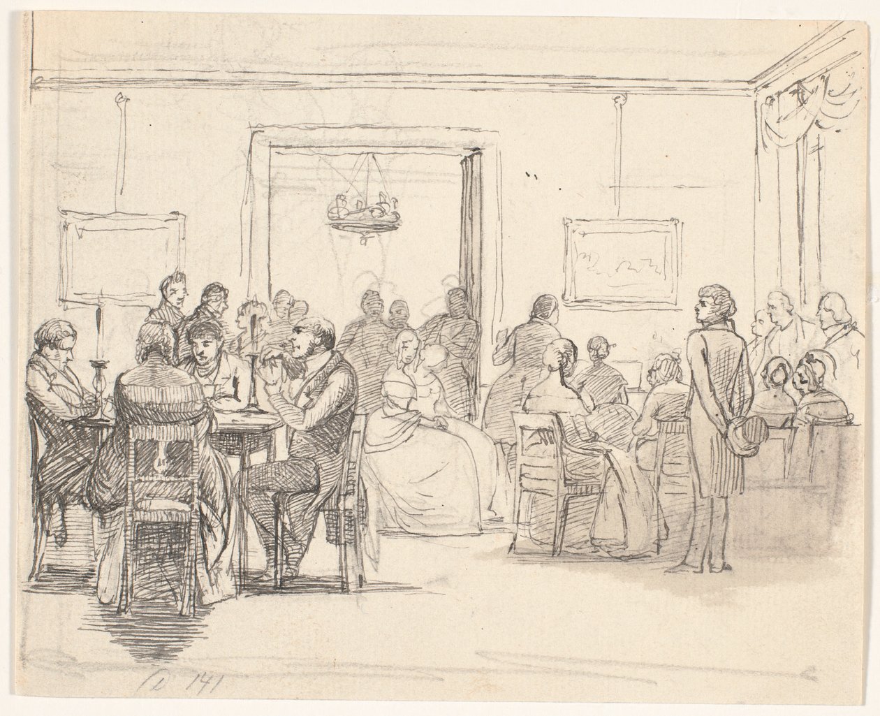 Scène de société à Copenhague, à gauche des joueurs de cartes, à droite de la musique - Wilhelm Marstrand