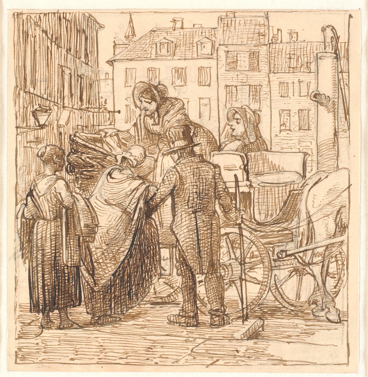 Les dames montent en voiture sur la place Hanser - Wilhelm Marstrand