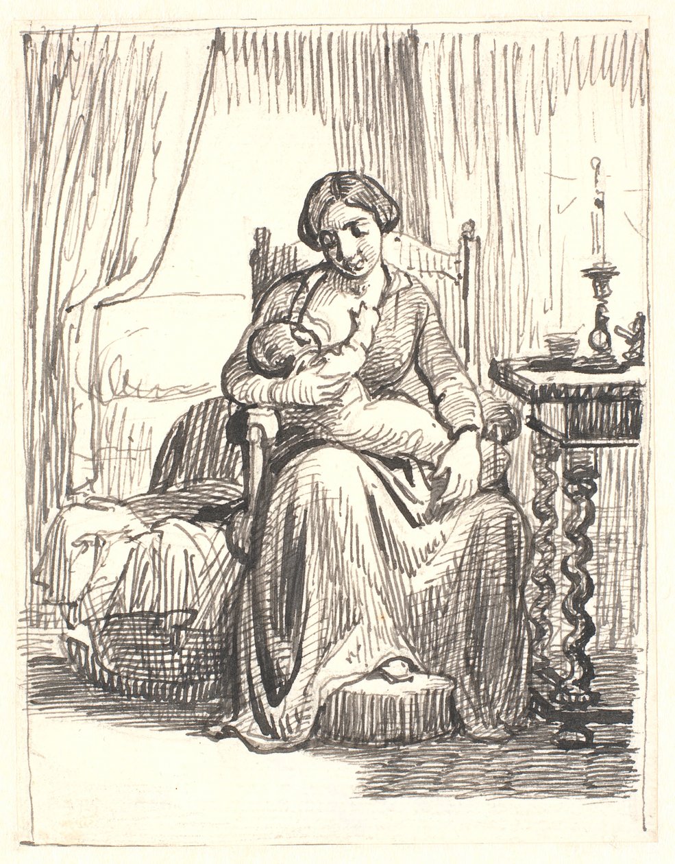 Mère avec enfant allaitant, à droite une bougie allumée - Wilhelm Marstrand