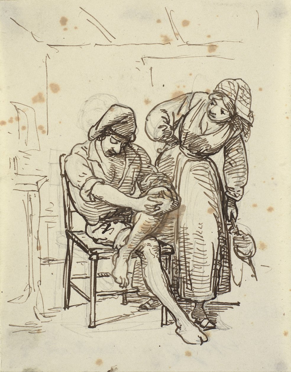 Fille regardant un jeune pêcheur assis sur une chaise - Wilhelm Marstrand