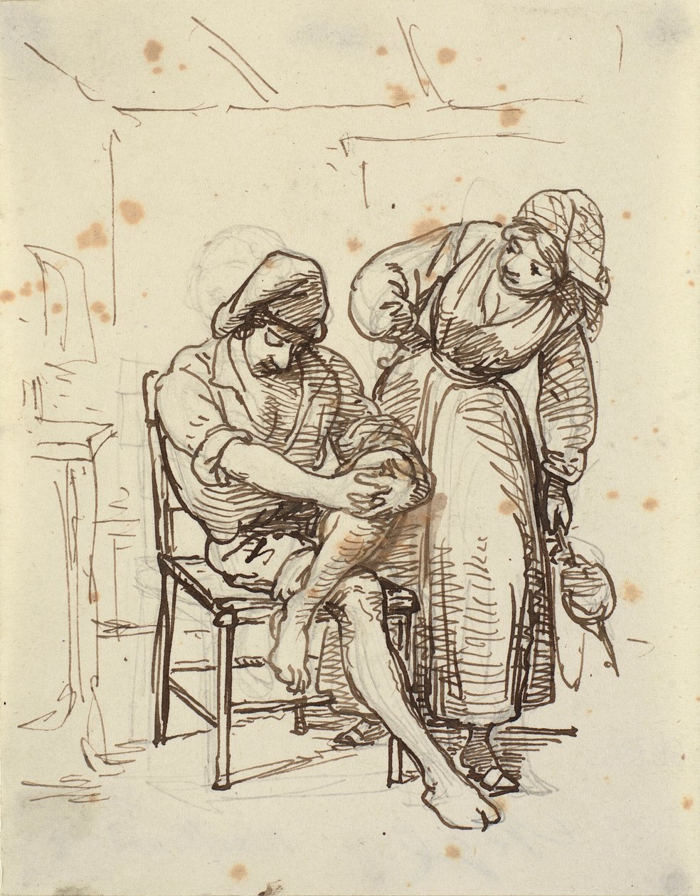 Fille regardant un jeune pêcheur assis sur une chaise - Wilhelm Marstrand
