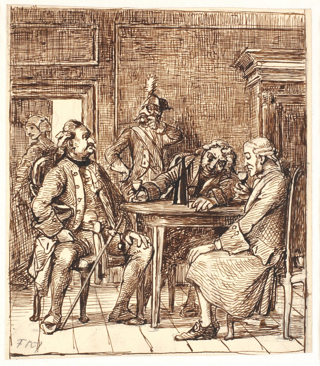 Scène de Barselsstuen. Corfitz boit du vin du Rhin avec l