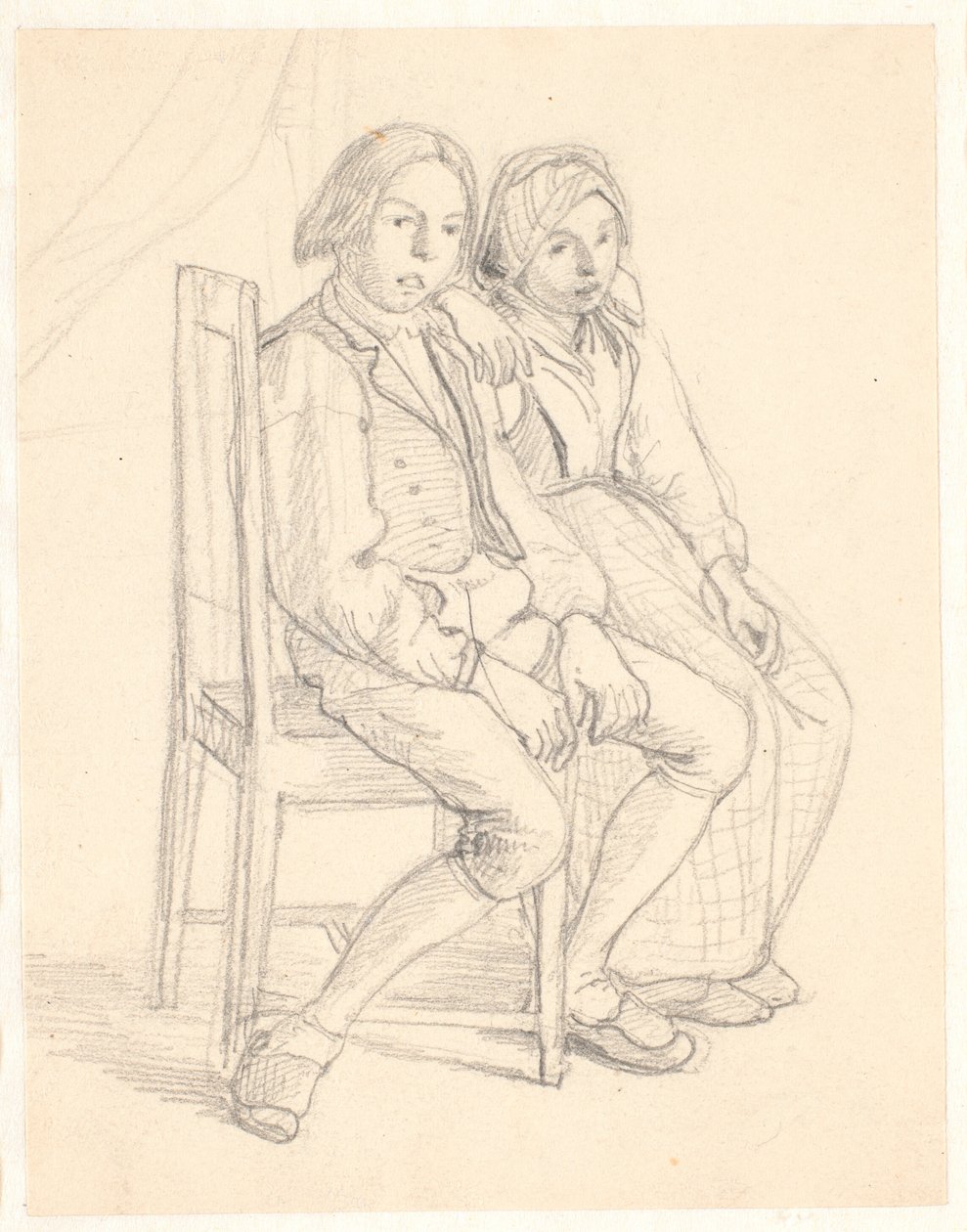Fille et garçon suédois assis sur une chaise - Wilhelm Marstrand