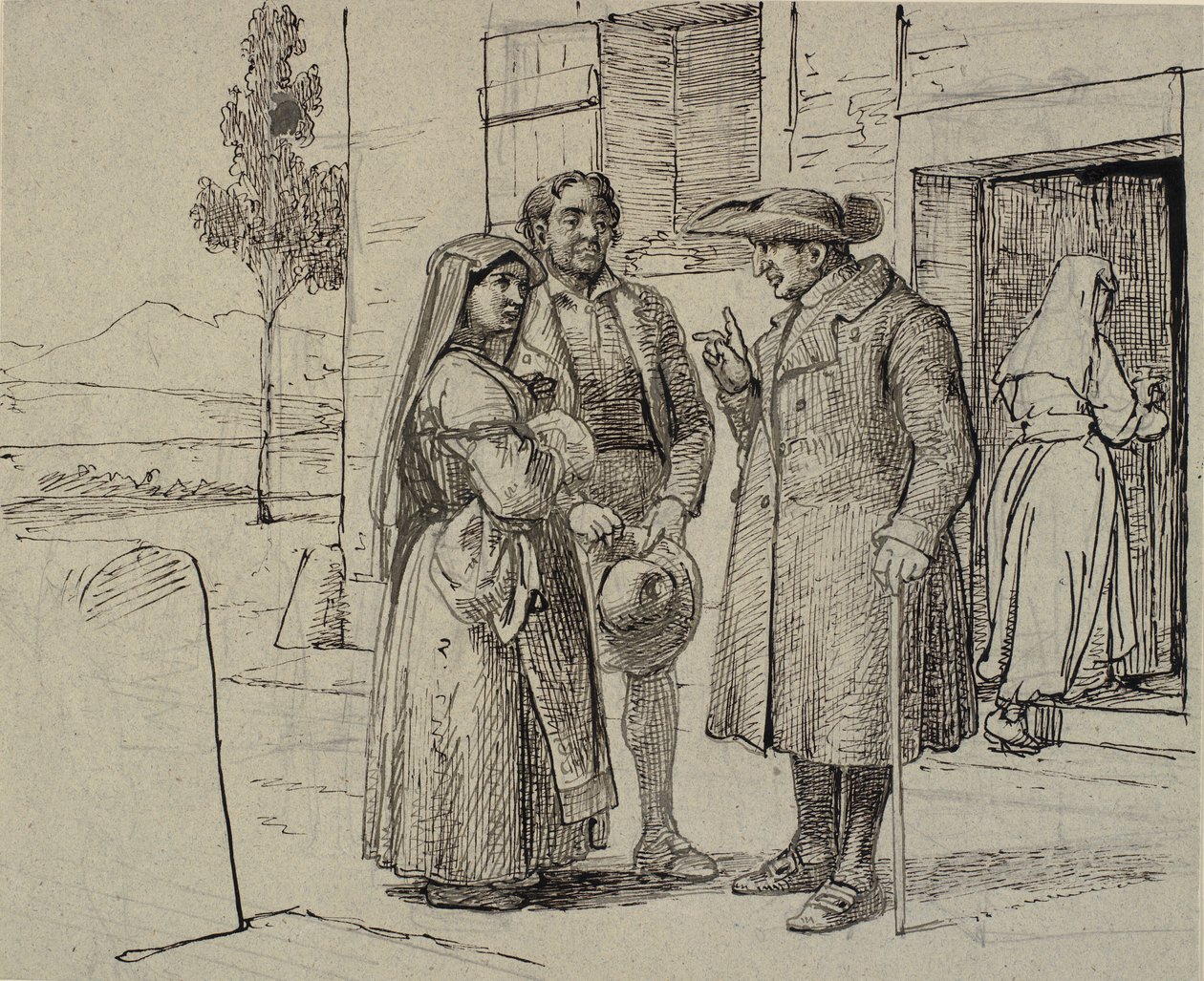 Devant une maison, un prêtre admoneste un jeune couple - Wilhelm Marstrand