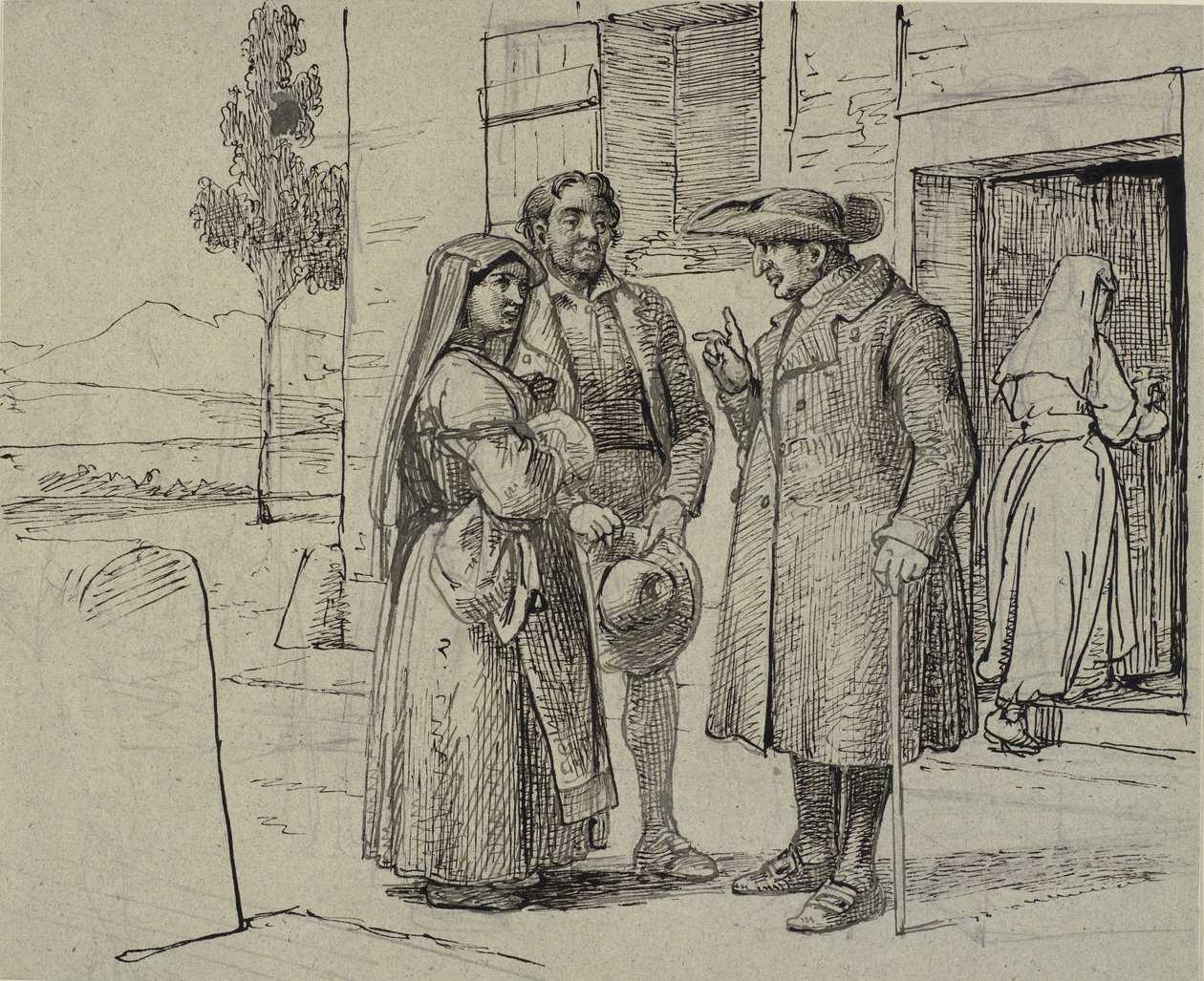 Devant une maison, un prêtre admoneste un jeune couple - Wilhelm Marstrand
