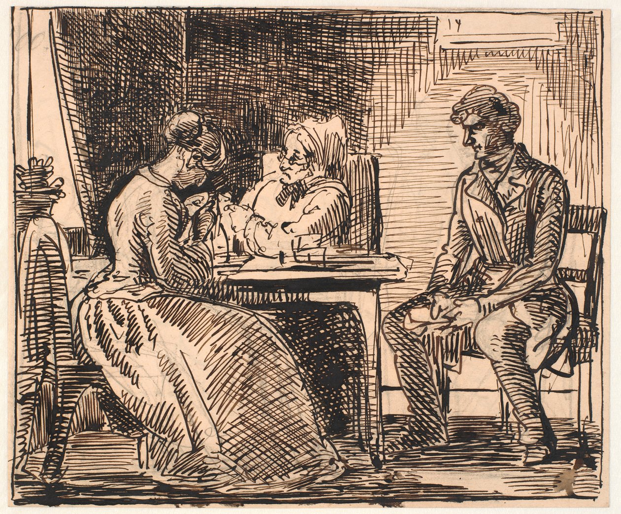 Esquisse pour "Image de la vie quotidienne" (La visite du prétendant) - Wilhelm Marstrand