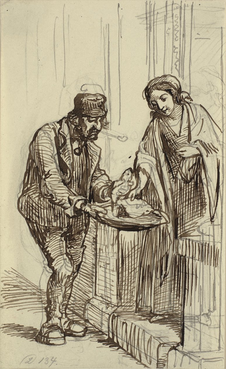 Jeune dame et marchand de poissons - Wilhelm Marstrand