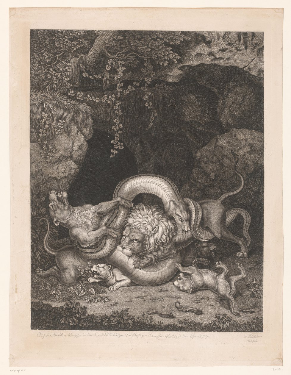 Lion et lionne protégeant leurs petits contre un serpent - Wilhelm Tischbein