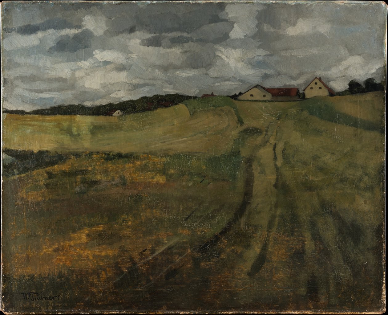 Champ de chaume avec chemin montant près de Weßling - Wilhelm Trübner