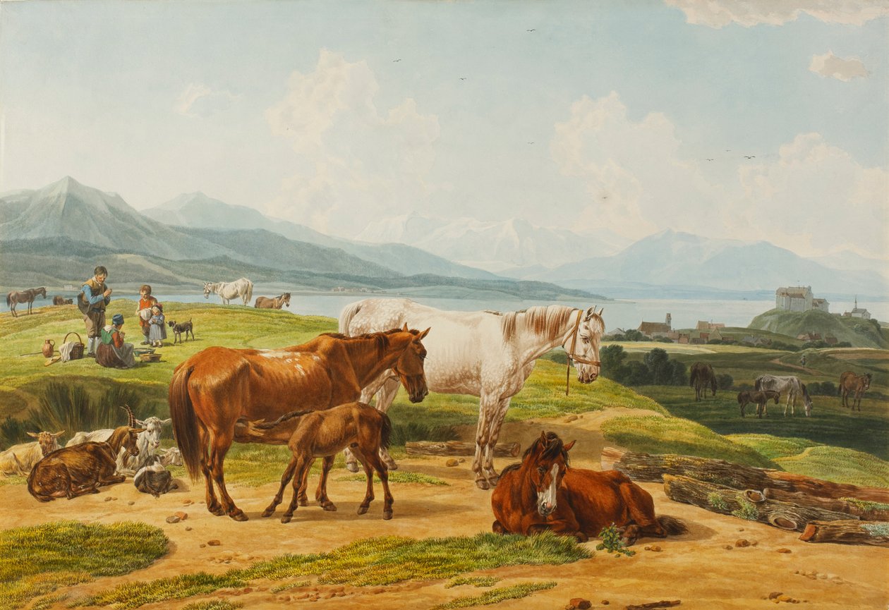 Fig. 14 Wilhelm Alexander Wolfgang von Kobell Lac alpin et pâturage avec chevaux - Wilhelm von Kobell