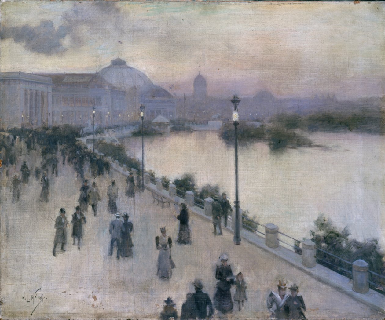 Heure du coucher du soleil sur le lagon ouest, Exposition universelle, c.1893 - Willard Leroy Metcalf