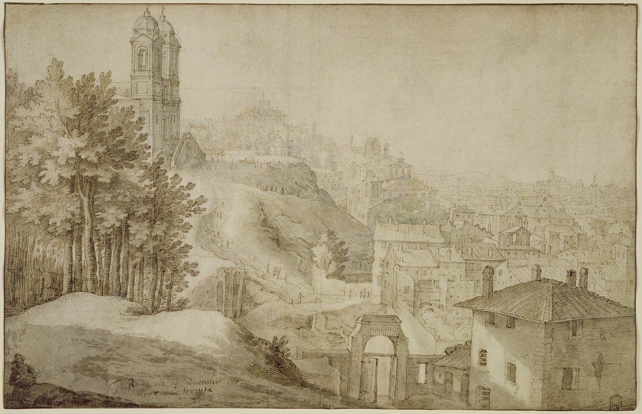 Vue de Trinità dei Monti, Rome, 1603 (plume et encre avec lavis) - Willem van Nieulandt