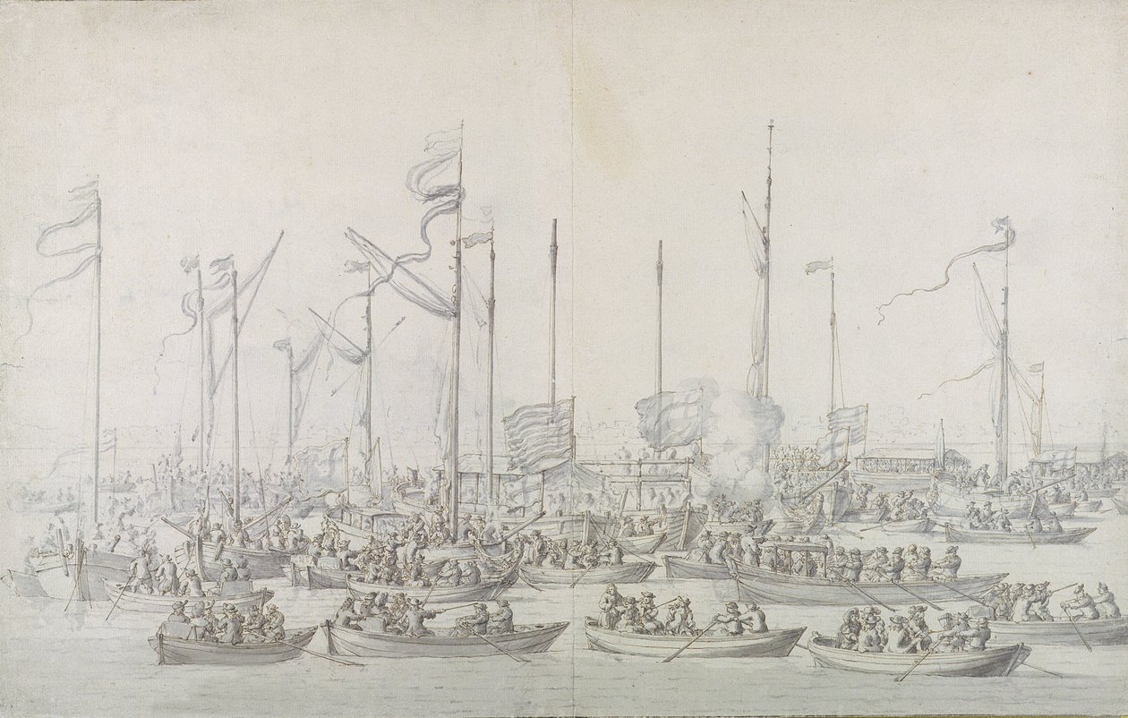 Célébration sur la Tamise près de Whitehall, après le couronnement de Jacques II - Willem van de Velde the Elder