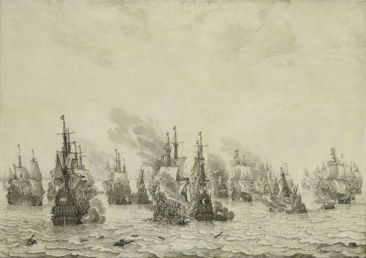 La bataille de Livourne ou Leghorn, vers 1659-99 - Willem van de Velde the Elder