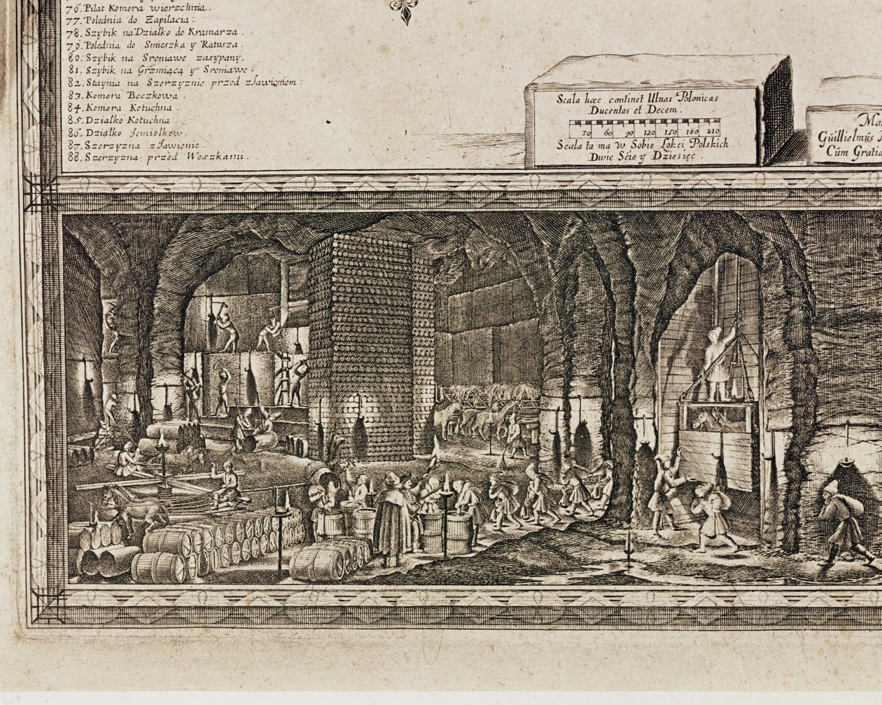 Les mines de sel de Wieliczka, près de Cracovie, produisaient environ un tiers des revenus des rois polonais ... (gravure) - Willem (c.1597 1660) Hondius