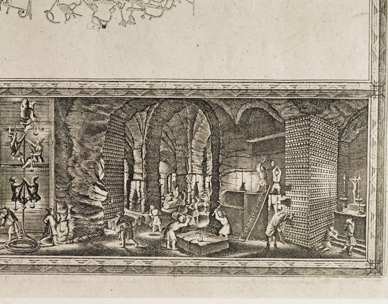 Les mines de sel de Wieliczka, près de Cracovie, produisaient environ un tiers des revenus des rois polonais ... (gravure) - Willem (c.1597-1660) Hondius