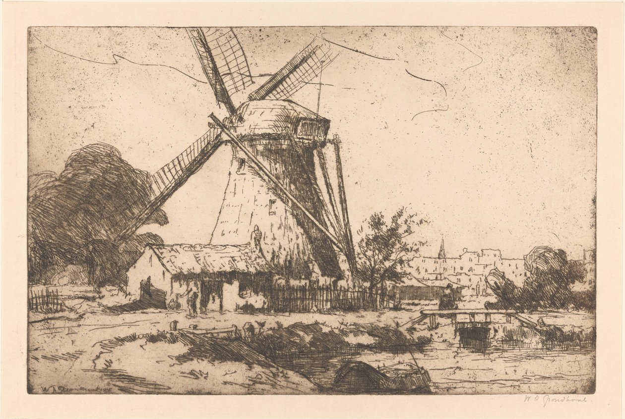 Moulin près de La Haye - Willem Adrianus Grondhout (signed by artist)