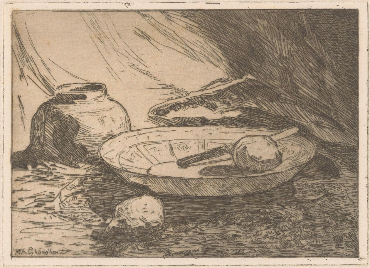 Nature morte avec pot et bol - Willem Adrianus Grondhout (signed by artist)