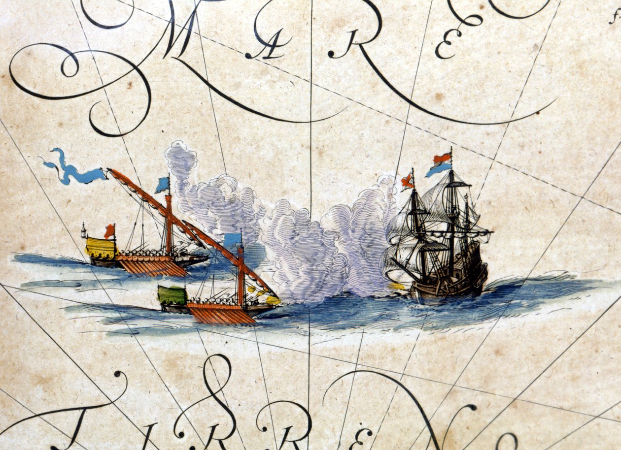 Bataille entre deux galères et une caraque. Atlas de Willem Janszoon Blaeu (1571 - 1638) - Willem Blaeu