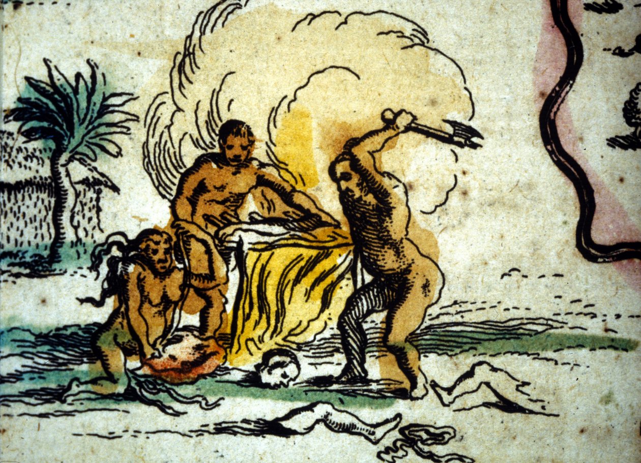 Cannibales représentant un homme avec une hache. Détail d