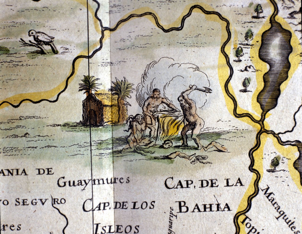 Brésil. Cannibales représentant un homme avec une hache. Détail d