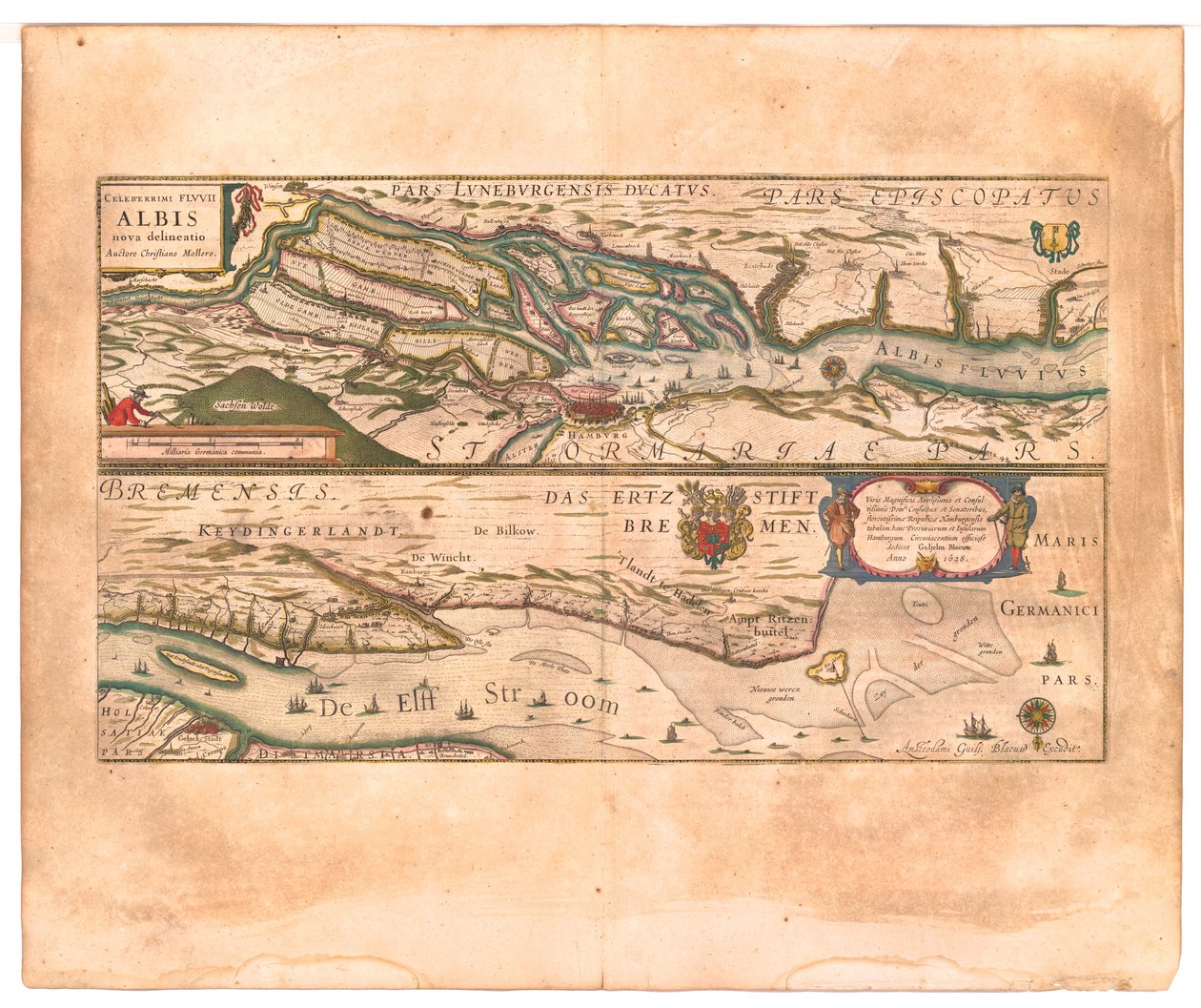 Celeberrimi Fluvii Albis nova delineatio (Le très célèbre fleuve Elbe nouvellement délimité). - Willem Blaeu