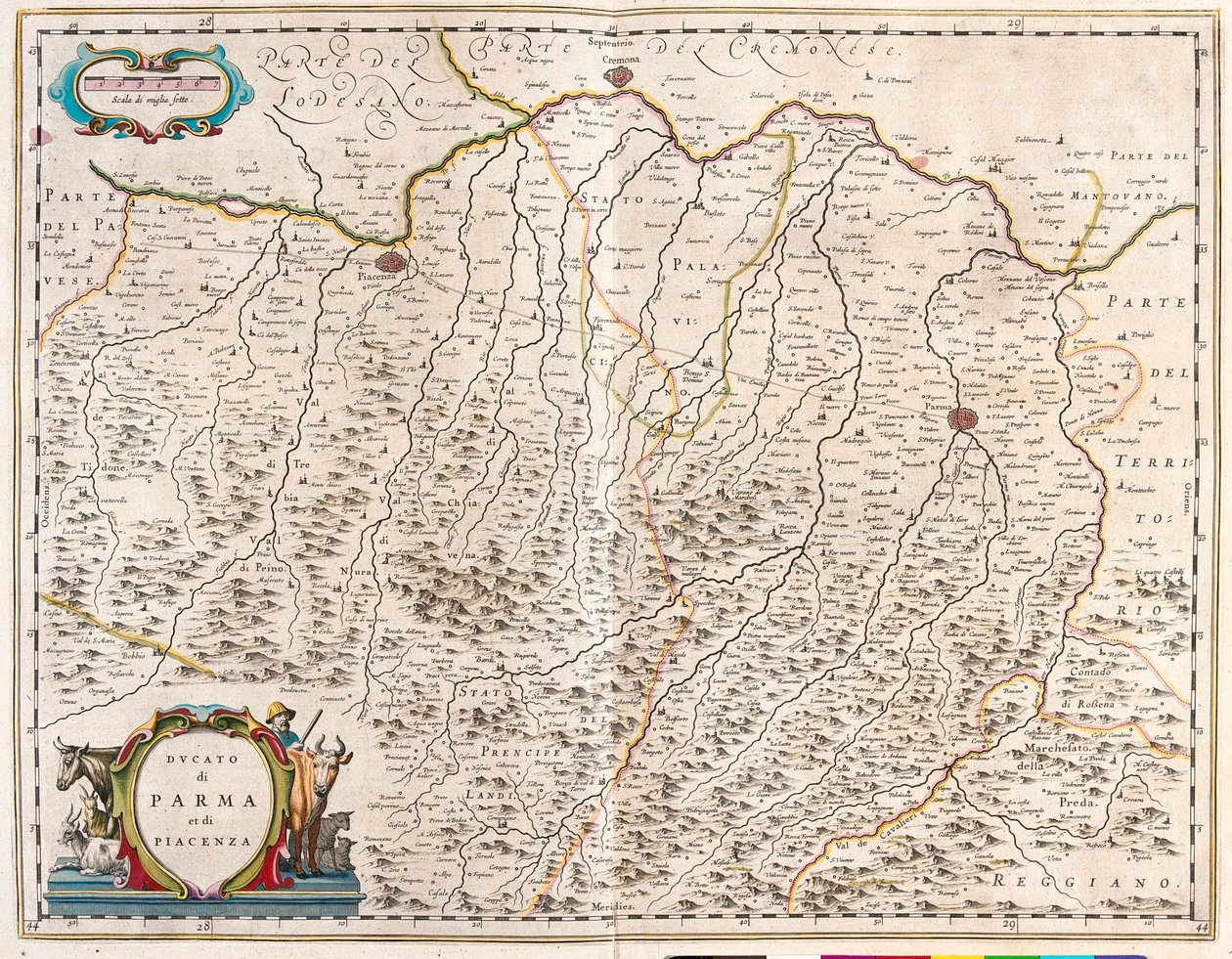 Villes de Parme et Piacenza, Italie, dans le "Theatrum Orbis Terrarum, sive Atlas Novus" de Willem Blaeu, Amsterdam - Willem Blaeu