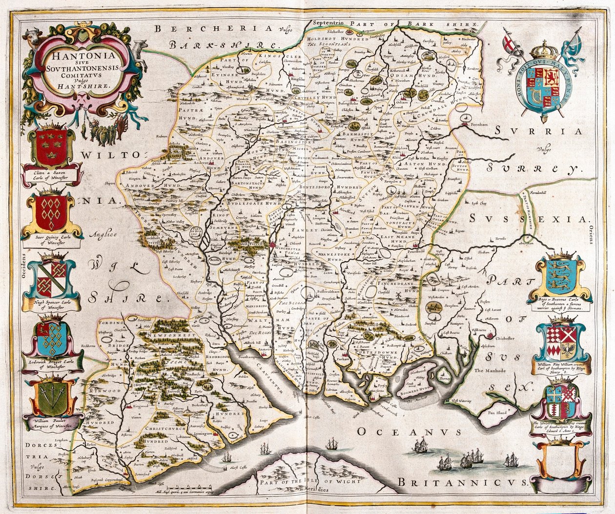 Hampshire et Southampton, dans "Theatrum Orbis Terrarum, sive Atlas Novus" de Willem Blaeu, Amsterdam - Willem Blaeu