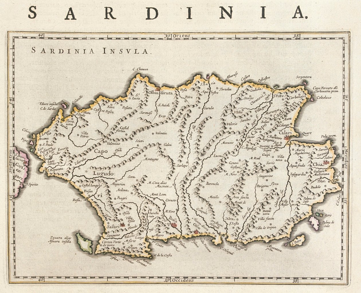 Île de Sardaigne, Italie, dans le "Theatrum Orbis Terrarum, sive Atlas Novus" de Willem Blaeu, Amsterdam - Willem Blaeu