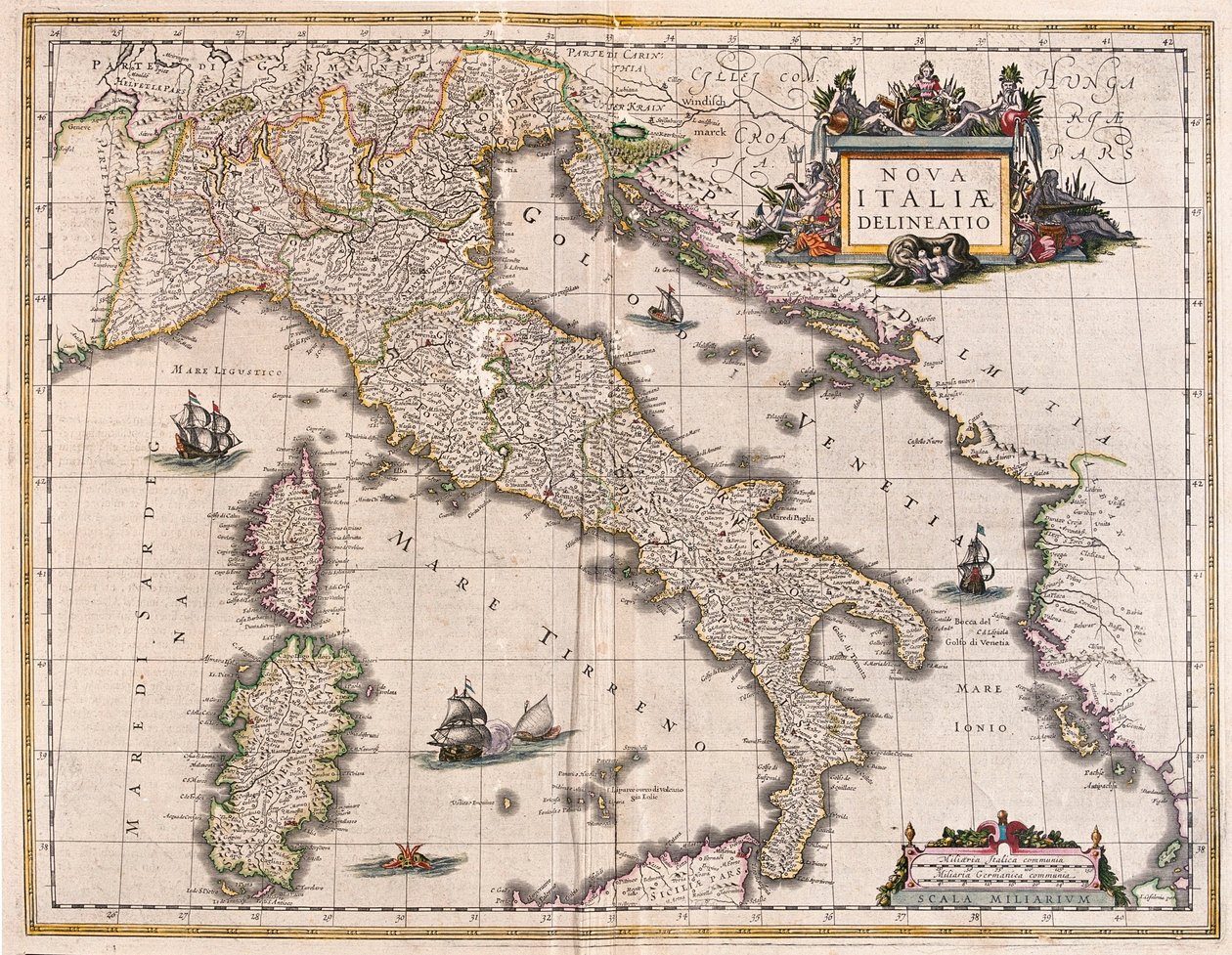Italie et Corse, dans "Theatrum Orbis Terrarum, sive Atlas Novus" de Willem Blaeu, Amsterdam - Willem Blaeu