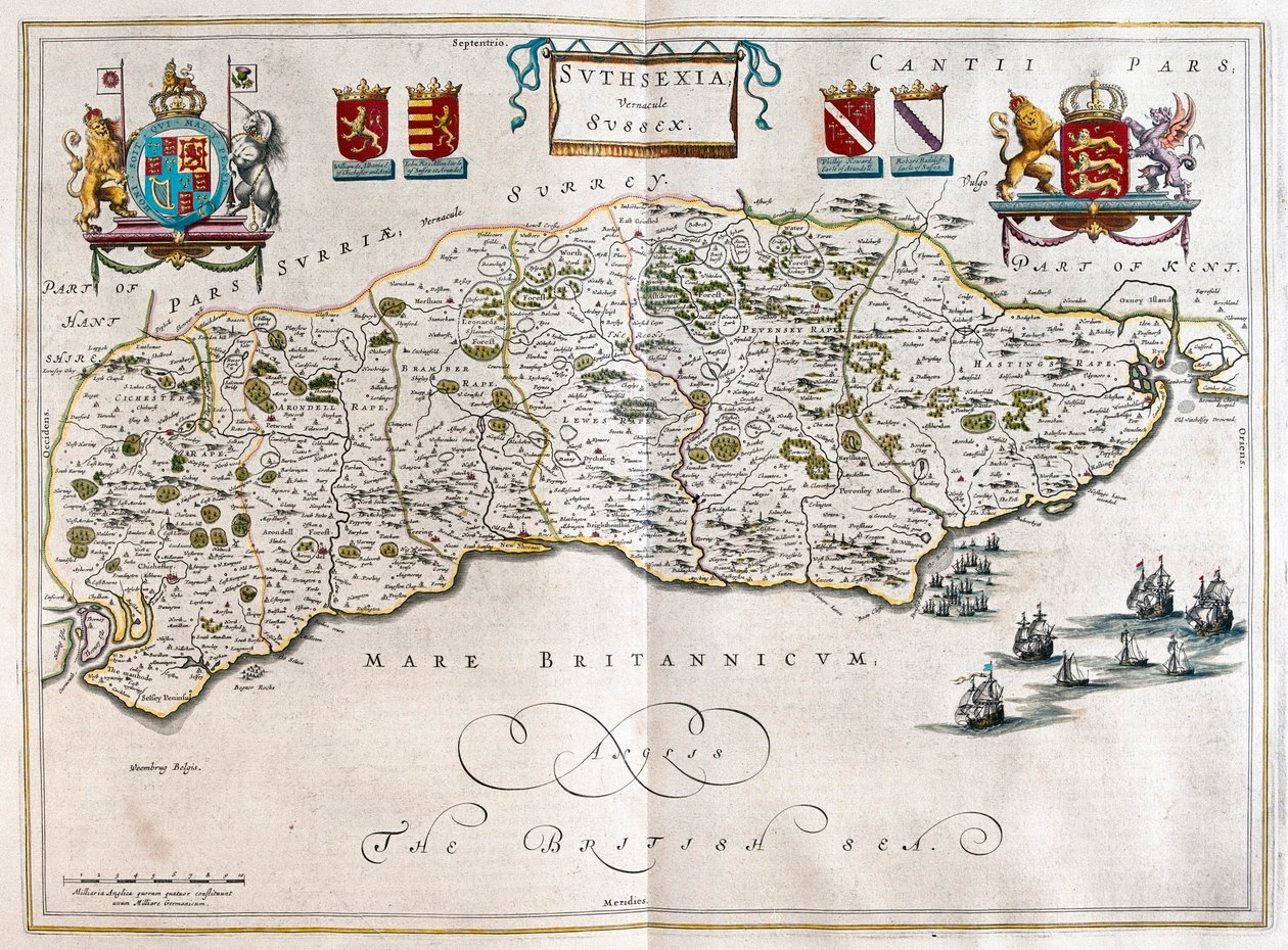 Sussex, dans "Theatrum Orbis Terrarum, sive Atlas Novus" de Willem Blaeu, Amsterdam - Willem Blaeu
