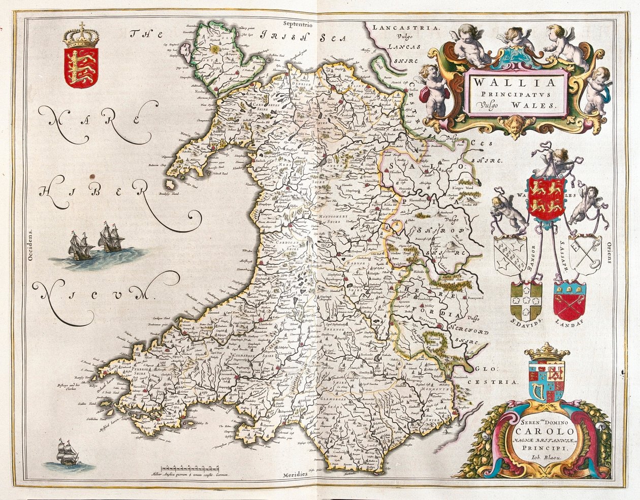 Pays de Galles, dans "Theatrum Orbis Terrarum, sive Atlas Novus" de Willem Blaeu, Amsterdam - Willem Blaeu