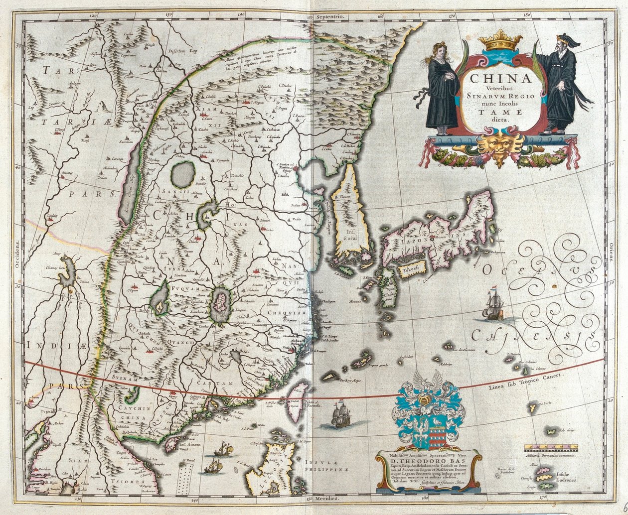 première carte de la Chine de Blaeu, dans "Theatrum Orbis Terrarum, sive Atlas Novus" de Willem Blaeu, Amsterdam - Willem Blaeu